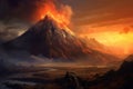 Fantasy landscape with volcano and lake Royalty Free Stock Photo