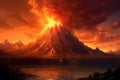 Fantasy landscape with volcano and lake Royalty Free Stock Photo