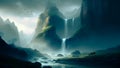 fantasy landscape waterfall and river