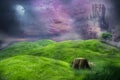 The Fantasy Lanscape, Green Valley wirh Sky And Castle