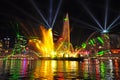 Fantasy laser light show Brisbane city river Royalty Free Stock Photo