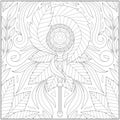 Fantasy leaf circle staff, Adult and kid coloring page