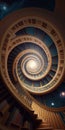 Fantasy library with spiral stairs to the sky. Generative Ai Royalty Free Stock Photo