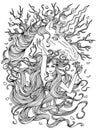 Design line art illustration with hand drawn beautiful fairy girl or princess and magic unicorn Royalty Free Stock Photo