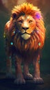 Fantasy lion with bright colors. Fantasy animal. 3D illustration.