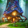 Fantasy little mushroom-like cottage in magic forest Royalty Free Stock Photo