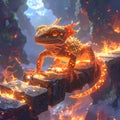 Fantasy Lizard on Fire with Ancient Runes Royalty Free Stock Photo