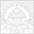 Fantasy lotus flower, Adult and kid coloring page in stylish vector illustration Royalty Free Stock Photo