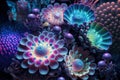 Fantasy luminous flowers, beautiful floral background, generative AI