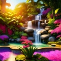Fantasy Lush Tropical Paradise with Waterfall 17