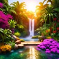 Fantasy Lush Tropical Paradise with Waterfall 04