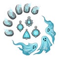 Fantasy Magic Elements: Runes, Amulets, and Ghosts Vector Set Royalty Free Stock Photo