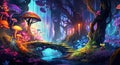 Fantasy magical forest. Video Game\'s Digital CG Artwork, Concept Illustration, Realistic Cartoon Style Background Royalty Free Stock Photo