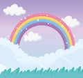 Fantasy magical meadow landscape rainbow on sky Royalty Free Stock Photo
