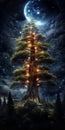 Fantasy majestic giant sequoia tree lights