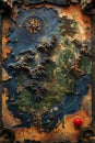 Fantasy map of an uncharted world created in an intricate detailed style