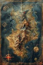 Fantasy map of an uncharted world created in an intricate detailed style