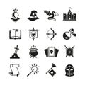 Fantasy medieval tale vector icons. Mystery magic and knight pictograms