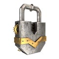 Fantasy metal padlock in steampunk style on isolated white background. 3d illustration Royalty Free Stock Photo
