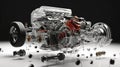 Fantasy Meticulous auto engine disassembly: a comprehensive visual journey, intricate components, gears, pistons Royalty Free Stock Photo