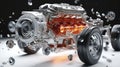 Fantasy Meticulous auto engine disassembly: a comprehensive visual journey, intricate components, gears, pistons Royalty Free Stock Photo