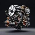 Fantasy Meticulous auto engine disassembly: a comprehensive visual journey, intricate components, gears, pistons Royalty Free Stock Photo