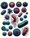 Fantasy Microcosm: AI-Generated Illustration of Whimsical Microbes and Cells on White
