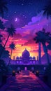 fantasy middle eastern city with a pink sky