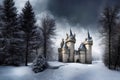 fantasy mountain home snowy castle winter freeze snow frozen world illustration