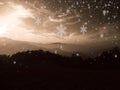 Fantasy Mountain Range. Night Sky, Stars space Snow Ambient Abstract Background