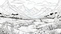 Fantasy Mountain And River Sketch: Karst Coloring Page