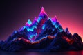 Fantasy mountains with bright colors and light effects on a dark background
