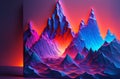 fantasy mountains with neon colors and bright illumination