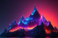 fantasy mountains with neon colors and bright illumination