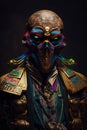 Fantasy mummy Alien Skull in Golden mask and royal Suit