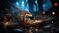 Fantasy mushroom and blue butterfly in fairy tale dreamy elf forest, fairytale nature. generative ai