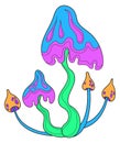 Fantasy mushroom. Colorful neon psychedelic fungi drawing