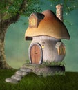 Fantasy mushroom house in a green meadow Royalty Free Stock Photo