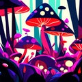 Fantasy mushrooms background. Psychedelic hallucinogenic forest. AI Generated