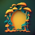 Fantasy mushrooms frame on green background. Vector illustration for your design