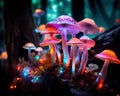 Fantasy mushrooms are glowing in color.