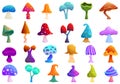 Fantasy mushrooms icons set cartoon . Magic fungi