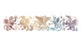 Fantasy Mythical Creatures Border with Dragons and Gryphons, vector design Generative AI Royalty Free Stock Photo