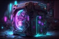 Fantasy neon computer system unit. Generative AI