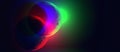 Fantasy neon glitch illuminated three moons in green blue and red colors on dark starry background