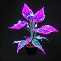 Fantasy neon houseplant in pot on black background. 3d rendering generative AI