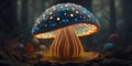 Fantasy neon mushroom in the dark forest.