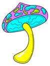 Fantasy neon mushroom. Psychedelic sticker. Bright surrealism