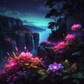 Fantasy Night Landscape. Fantastical Nighttime Scene.