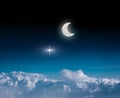 a fantasy night sky background with star, moon and clouds